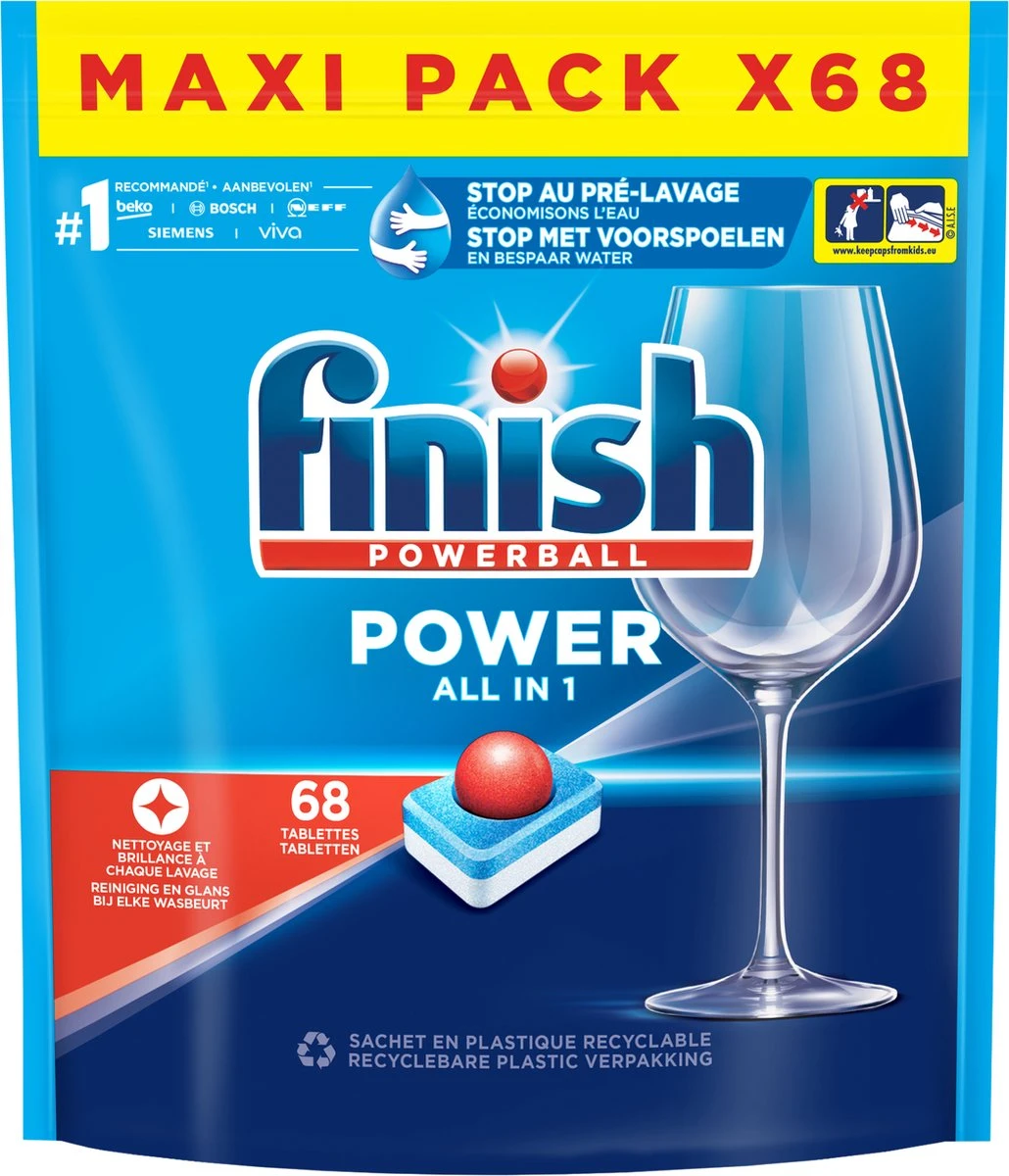 Finish Power All In One Regular Vaatwastabletten - 68 Stuks 3 Finish Power All In One Regular Vaatwastabletten - 68 Stuks