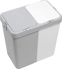 Motek® - Wasmand - 2 Vakken Met Deksel - Met Touch Deksel - Gemaakt Van 100% Gerecycled Kunststof - 80 L - Wasmand Met Deksel - Wassorteerder - Grijs - Wit -Schoonmaakartikelen Winkel 1072x1200 1