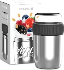 Coninx Thermos Lunchbox - Muesli Beker To Go - Isoleer Lunchpot - Yoghurtbeker To Go - Mueslibeker 840ml (600ml+240ml) - RVS -Schoonmaakartikelen Winkel 1088x1200