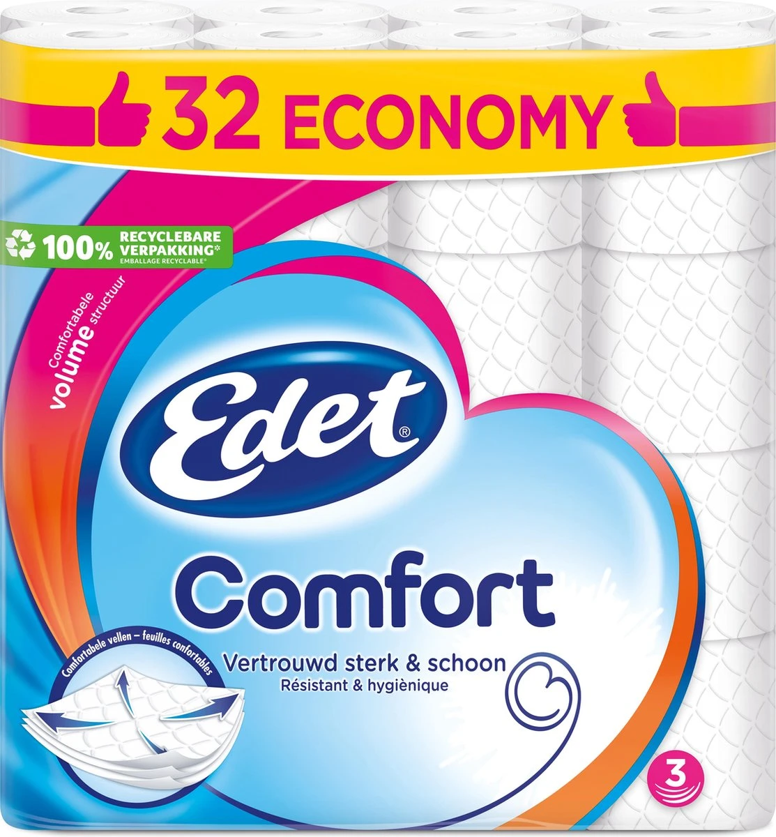 Edet Comfort - 3-laags Wc Papier - 32 Rollen 3 Edet Comfort - 3-laags Wc Papier - 32 Rollen