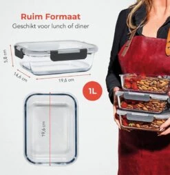 KitchenBrothers Meal Prep Bakjes - Set - Luchtdicht - BPA Vrij - 1L - Glas - 5 Stuks -Schoonmaakartikelen Winkel 1169x1200 4