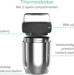 Coninx Thermos Lunchbox - Muesli Beker To Go - Isoleer Lunchpot - Yoghurtbeker To Go - Mueslibeker 840ml (600ml+240ml) - RVS -Schoonmaakartikelen Winkel 1195x1200 4