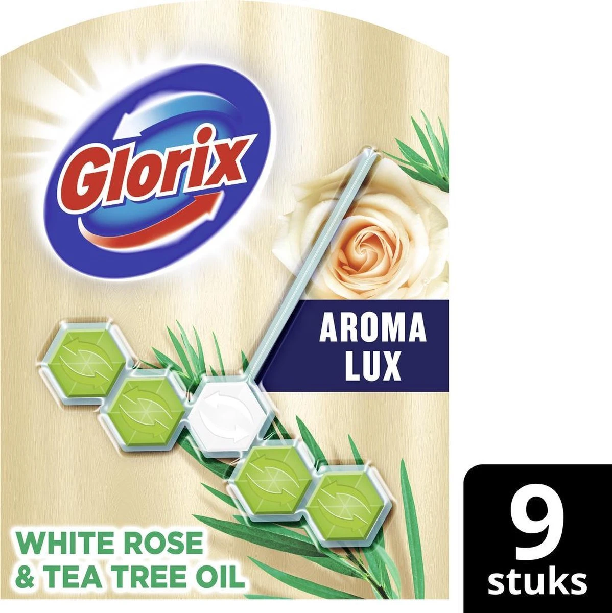 Glorix Aroma Lux Toiletblokken White Rose & Tea Tree Oil - 9 X 55g - Voordeelverpakking 4 Glorix Aroma Lux Toiletblokken White Rose & Tea Tree Oil - 9 X 55g - Voordeelverpakking - Afbeelding 2