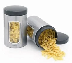 Brabantia Voorraadbus - 1,4 L - Matt Steel Fingerprint Proof / Matt Black Deksel - Met Venster -Schoonmaakartikelen Winkel 1200x1060