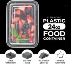 Buxibo - 50 Meal Prep Bakjes - Salade/Lunch Box - Diepvriesbakjes - Vershoudbakjes - Plastic Bakjes Met Deksel - Vershouddoos - Magnetron Vaatwasser Bestendig - 24 Oz/0.7 Liter Inhoud - Herbruikbaar - Kunststof - BPA Vrij - Zwart -Schoonmaakartikelen Winkel 1200x1073 2