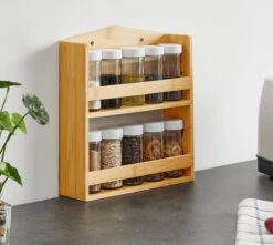 ACAZA Ophangbaar Kruidenrek Met 10 Glazen Kruidenpotjes, Spice Rack, Keuken Rek, Kruiden Organizer Voor Specerijen, Peper, Zout, 26 Cm Breed, Bamboe -Schoonmaakartikelen Winkel 1200x1075 1