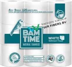 BAMTIME BamboeTissuepapier 4-laags Wc Papier - Wit Color Gebleekt 27 (3*9) Rollen -Schoonmaakartikelen Winkel 1200x1115