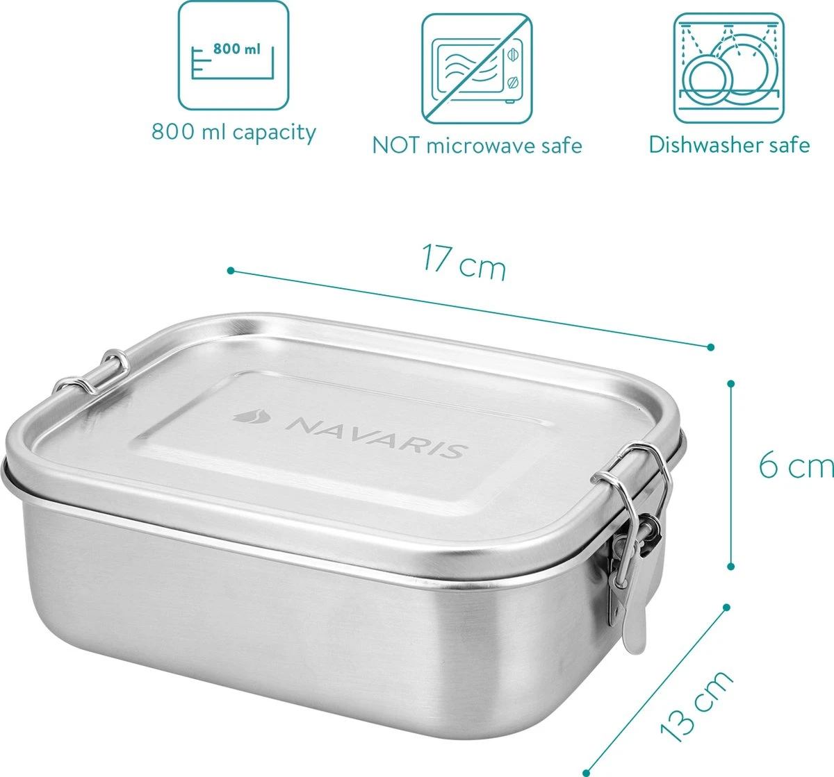 Navaris RVS Broodtrommel Met Verdeler - Meal Prep Bakje - Vershouddoos - Lunchbox - 17 X 13 X 6 Cm - Inhoud 0,8 Liter - Vaatwasbestendig 4 Navaris RVS Broodtrommel Met Verdeler - Meal Prep Bakje - Vershouddoos - Lunchbox - 17 X 13 X 6 Cm - Inhoud 0,8 Liter - Vaatwasbestendig - Afbeelding 2