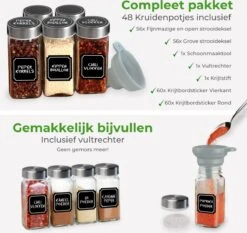 Soothe 48 Glazen Kruidenpotjes Set Met 2 Soorten Strooideksels – Kruidenstrooier – Compleet Pakket Incl Kruidenpotjes Stickers, Krijtstift En Accessoires -Schoonmaakartikelen Winkel 1200x1134