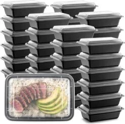 Buxibo - 50 Meal Prep Bakjes - Salade/Lunch Box - Diepvriesbakjes - Vershoudbakjes - Plastic Bakjes Met Deksel - Vershouddoos - Magnetron Vaatwasser Bestendig - 24 Oz/0.7 Liter Inhoud - Herbruikbaar - Kunststof - BPA Vrij - Zwart -Schoonmaakartikelen Winkel 1200x1192 2