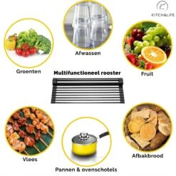 Kitch&Life Afdruiprek Oprolbaar - Mat Zwart - Pannenonderzetter - Afdruipmat - Keukenrek 3-in-1 -Schoonmaakartikelen Winkel 1200x1198 25