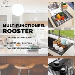 Kitch&Life Afdruiprek Oprolbaar - Mat Zwart - Pannenonderzetter - Afdruipmat - Keukenrek 3-in-1 -Schoonmaakartikelen Winkel 1200x1200 368