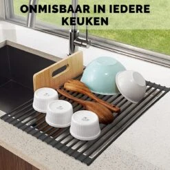 Kitch&Life Afdruiprek Oprolbaar - Mat Zwart - Pannenonderzetter - Afdruipmat - Keukenrek 3-in-1 -Schoonmaakartikelen Winkel 1200x1200 372
