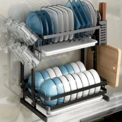 Doogo® Afdruiprek Met Lekbak 2 Laags – Inklapbaar - Muur Hangen Mogelijke - Afwasrek – Met 2 Lekbakken – Extra Accessories Voor Servies En Snijplanken - RVS -Schoonmaakartikelen Winkel 1200x1200 380