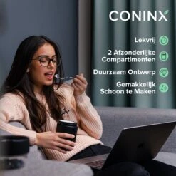 Coninx Yoghurtbeker To Go - Muesli Beker To Go - Lunchbeker - Mueslibeker 640ml (450ml+190ml) - Zwart -Schoonmaakartikelen Winkel 1200x1200 474