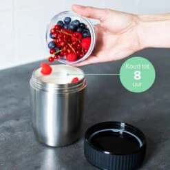 Coninx Thermos Lunchbox - Muesli Beker To Go - Isoleer Lunchpot - Yoghurtbeker To Go - Mueslibeker 840ml (600ml+240ml) - RVS -Schoonmaakartikelen Winkel 1200x1200 480