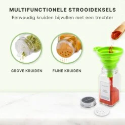 36 Glazen Kruidenpotjes Vierkant Met Deksel - Kruidenstrooier - Complete Set Met Strooideksels, Voorbedrukte Stickers En Trechter - Inhoud 120 Ml - 10,5 X 4,3 Cm -Schoonmaakartikelen Winkel 1200x1200 520