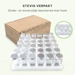 36 Glazen Kruidenpotjes Vierkant Met Deksel - Kruidenstrooier - Complete Set Met Strooideksels, Voorbedrukte Stickers En Trechter - Inhoud 120 Ml - 10,5 X 4,3 Cm -Schoonmaakartikelen Winkel 1200x1200 523
