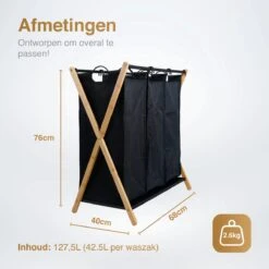 JASC Wasmand 3 Vakken - Wassorteerder - Wasmanden - Zwart - Bamboe - 128 Liter -Schoonmaakartikelen Winkel 1200x1200 557