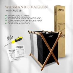 MIRI Wasmand 3 Vakken BAMBOE – Wassorteerder – Hout – Opvouwbaar – Wasbox – 105L – Gratis Schroevendraaier – Wasmanden – Laundry Basket -Schoonmaakartikelen Winkel 1200x1200 574