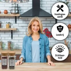 24 Glazen Kruidenpotjes Set Met 3 Soorten Strooideksels – Kruidenstrooier – Compleet Pakket Incl Kruidenpotjes Stickers, Krijtstift En Accessoires - Bamboo Deksel -Schoonmaakartikelen Winkel 1200x1200 582