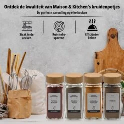 24 Glazen Kruidenpotjes Set Met 3 Soorten Strooideksels – Kruidenstrooier – Compleet Pakket Incl Kruidenpotjes Stickers, Krijtstift En Accessoires - Bamboo Deksel -Schoonmaakartikelen Winkel 1200x1200 583