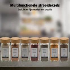 24 Glazen Kruidenpotjes Set Met 3 Soorten Strooideksels – Kruidenstrooier – Compleet Pakket Incl Kruidenpotjes Stickers, Krijtstift En Accessoires - Bamboo Deksel -Schoonmaakartikelen Winkel 1200x1200 588