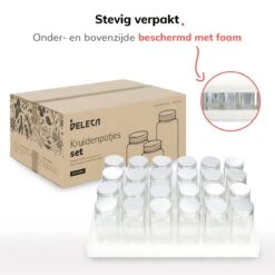 Deleca 24 Glazen Kruidenpotjes - Incl. 3 Soorten Stickers En Strooideksel Set - Voorraadpotten Glas Met Deksel - Kruidenstrooier - 10,5 X 4,3 Cm - Vierkant / 120 Ml 20 Deleca 24 Glazen Kruidenpotjes - Incl. 3 Soorten Stickers En Strooideksel Set - Voorraadpotten Glas Met Deksel - Kruidenstrooier - 10,5 X 4,3 Cm - Vierkant / 120 Ml -Schoonmaakartikelen Winkel 1200x1200 599