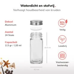 Deleca 24 Glazen Kruidenpotjes - Incl. 3 Soorten Stickers En Strooideksel Set - Voorraadpotten Glas Met Deksel - Kruidenstrooier - 10,5 X 4,3 Cm - Vierkant / 120 Ml 23 Deleca 24 Glazen Kruidenpotjes - Incl. 3 Soorten Stickers En Strooideksel Set - Voorraadpotten Glas Met Deksel - Kruidenstrooier - 10,5 X 4,3 Cm - Vierkant / 120 Ml -Schoonmaakartikelen Winkel 1200x1200 602