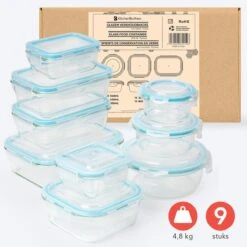 KitchenBrothers Meal Prep Bakjes - Set - Luchtdicht - BPA Vrij - Glas - 9 Stuks -Schoonmaakartikelen Winkel 1200x1200 658