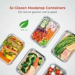 KitchenBrothers Meal Prep Bakjes - Set - Luchtdicht - BPA Vrij - 1L - Glas - 5 Stuks -Schoonmaakartikelen Winkel 1200x1200 680