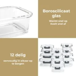 Vershoudbakjes - Meal Prep Bakjes - Diepvriesbakjes - Vershouddoos - Vershoudbakjes Set - Glas - 12 Stuks - BPA Vrij - Stosh -Schoonmaakartikelen Winkel 1200x1200 686
