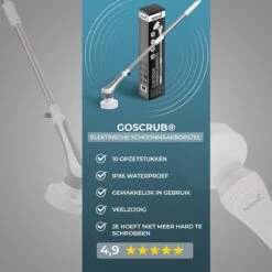 GoScrub® Elektrische Schoonmaakborstel – Elektrische Schrobber - Schrobborstel – Voor Badkamer Of Keuken – Schrobber Met Steel – Luiwagen – Polijstmachine - Poetsmachine Met 10 Opzetstukken -Schoonmaakartikelen Winkel 1200x1200 704