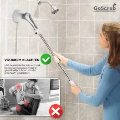 GoScrub® Elektrische Schoonmaakborstel – Elektrische Schrobber - Schrobborstel – Voor Badkamer Of Keuken – Schrobber Met Steel – Luiwagen – Polijstmachine - Poetsmachine Met 10 Opzetstukken -Schoonmaakartikelen Winkel 1200x1200 707