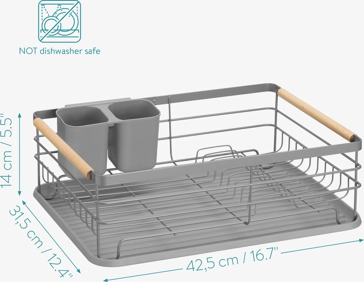 Navaris Afdruiprek Met Uitneembare Bestekhouder - Afwasrek Met Losse Lekbak - Vaatwasrek Met Plateau - Voor Bestek, Borden, Schalen En Pannen 7 Navaris Afdruiprek Met Uitneembare Bestekhouder - Afwasrek Met Losse Lekbak - Vaatwasrek Met Plateau - Voor Bestek, Borden, Schalen En Pannen - Afbeelding 5