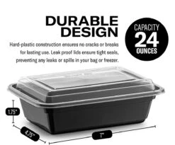 Buxibo - 50 Meal Prep Bakjes - Salade/Lunch Box - Diepvriesbakjes - Vershoudbakjes - Plastic Bakjes Met Deksel - Vershouddoos - Magnetron Vaatwasser Bestendig - 24 Oz/0.7 Liter Inhoud - Herbruikbaar - Kunststof - BPA Vrij - Zwart -Schoonmaakartikelen Winkel 1200x997 1
