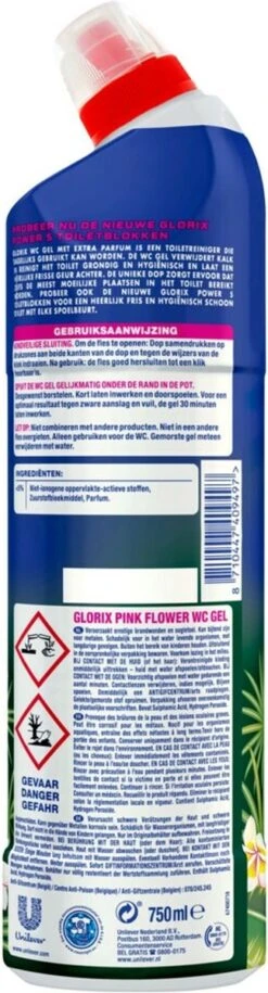Glorix WC Powergel Toiletreiniger Pink Flower - 6 X 750 Ml - Voordeelverpakking -Schoonmaakartikelen Winkel 324x1200