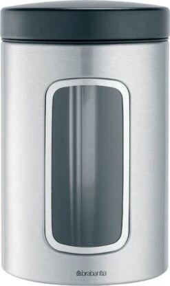 Brabantia Voorraadbus - 1,4 L - Matt Steel Fingerprint Proof / Matt Black Deksel - Met Venster -Schoonmaakartikelen Winkel 713x1200 1