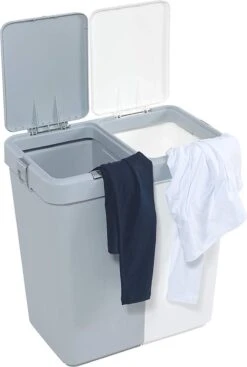 Motek® - Wasmand - 2 Vakken Met Deksel - Met Touch Deksel - Gemaakt Van 100% Gerecycled Kunststof - 80 L - Wasmand Met Deksel - Wassorteerder - Grijs - Wit -Schoonmaakartikelen Winkel 808x1200 2