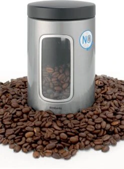 Brabantia Voorraadbus - 1,4 L - Matt Steel Fingerprint Proof / Matt Black Deksel - Met Venster -Schoonmaakartikelen Winkel 882x1200 1