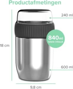 Coninx Thermos Lunchbox - Muesli Beker To Go - Isoleer Lunchpot - Yoghurtbeker To Go - Mueslibeker 840ml (600ml+240ml) - RVS -Schoonmaakartikelen Winkel 981x1200 1