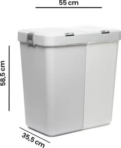 Motek® - Wasmand - 2 Vakken Met Deksel - Met Touch Deksel - Gemaakt Van 100% Gerecycled Kunststof - 80 L - Wasmand Met Deksel - Wassorteerder - Grijs - Wit -Schoonmaakartikelen Winkel 982x1200 1